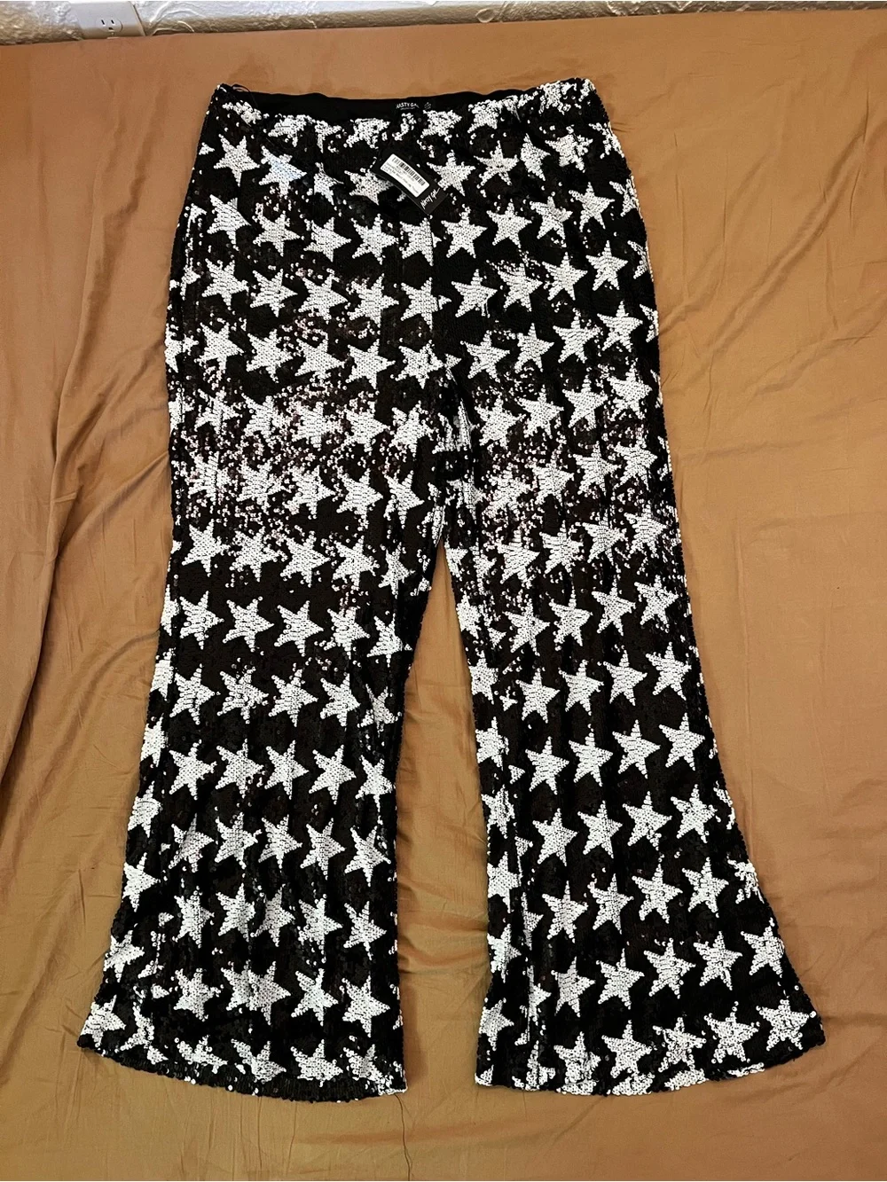 Nasty Gal Black Sequin Star Flare Pants